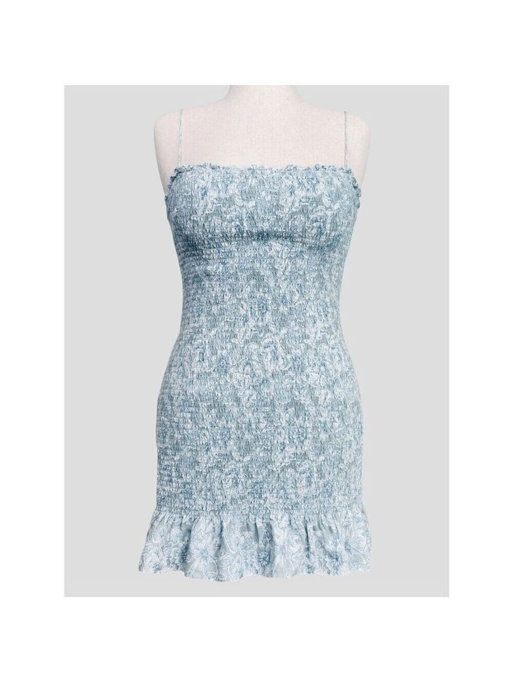 Abercrombie & Fitch Mini Boho Chic Smocked Dress L Icy Blue Coquette Cottagecore